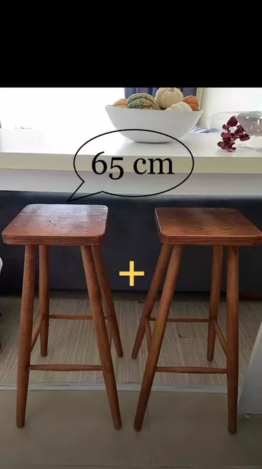 2’li Ahşap Cilalı 65 cm Kare Bar Tabure Sandalye Vernikli