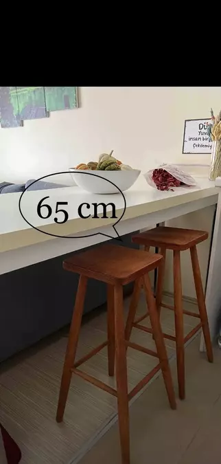 2’li Ahşap Cilalı 65 cm Kare Bar Tabure Sandalye Vernikli